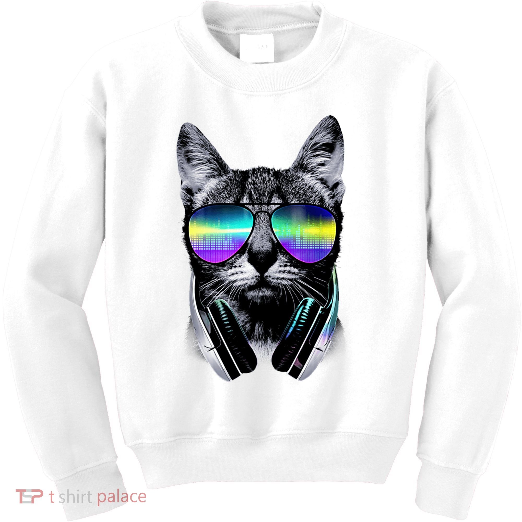Cool Cat With Sunglasses DJ Retro Style Meme Kids Sweatshirt