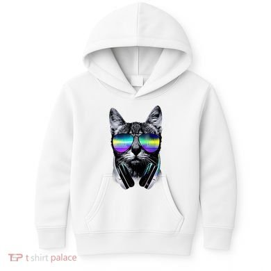 Cool Cat With Sunglasses DJ Retro Style Meme Kids Hoodie