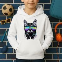 Cool Cat With Sunglasses DJ Retro Style Meme Kids Hoodie thumb 2