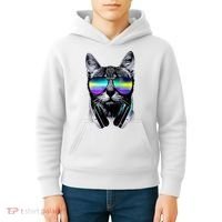 Cool Cat With Sunglasses DJ Retro Style Meme Kids Hoodie thumb 4