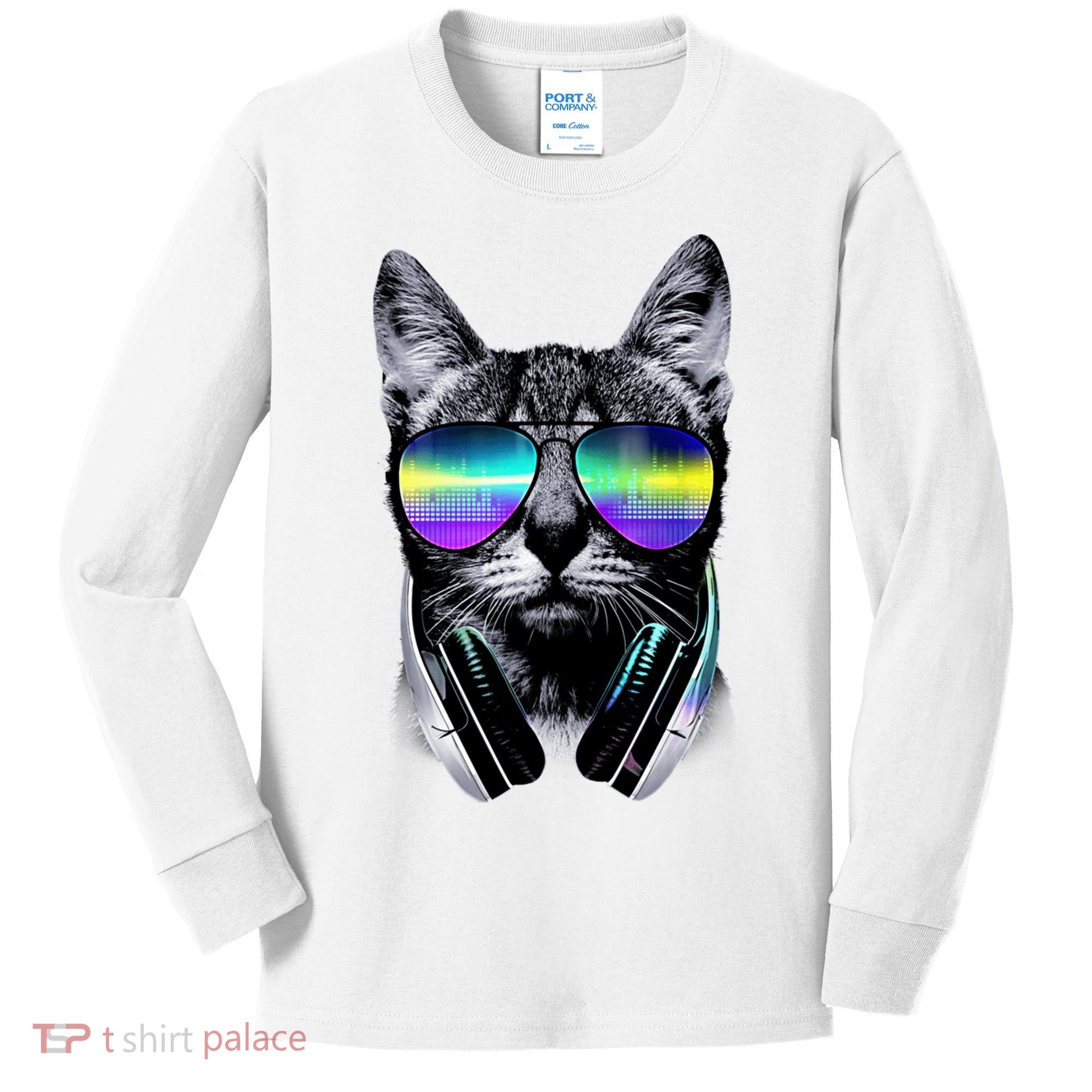 Cool Cat With Sunglasses DJ Retro Style Meme Kids Long Sleeve Shirt