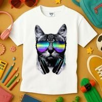 Cool Cat With Sunglasses DJ Retro Style Meme Kids T-Shirt thumb 3
