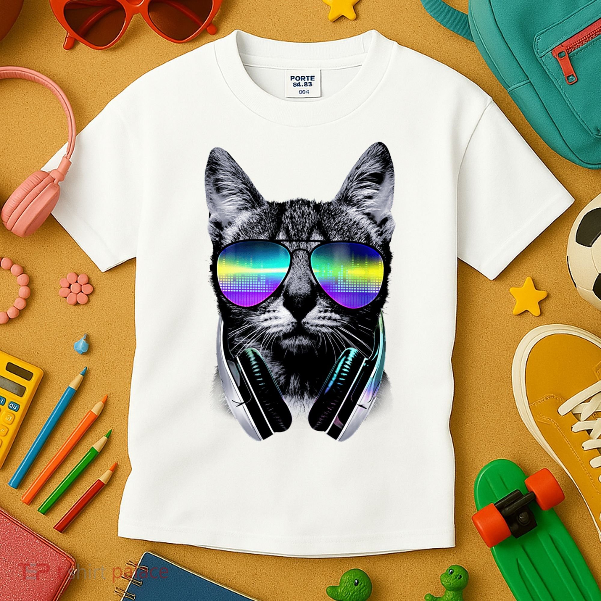 Cool Cat With Sunglasses DJ Retro Style Meme Kids T-Shirt
