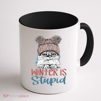 Christmas Cat Winter Is Stupid Coffee Mug back