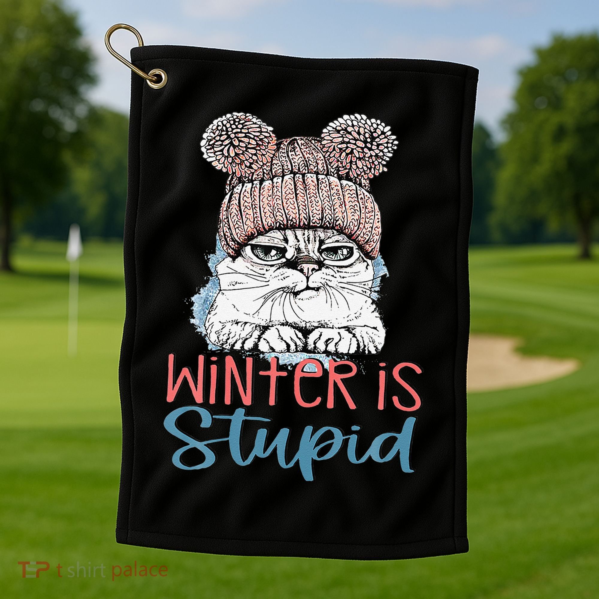 Christmas Cat Winter Is Stupid Golf Towel