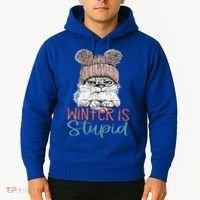 Christmas Cat Winter Is Stupid Hoodie thumb 2