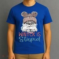 Christmas Cat Winter Is Stupid T-Shirt thumb 3