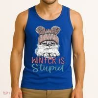 Christmas Cat Winter Is Stupid Tank Top thumb 3
