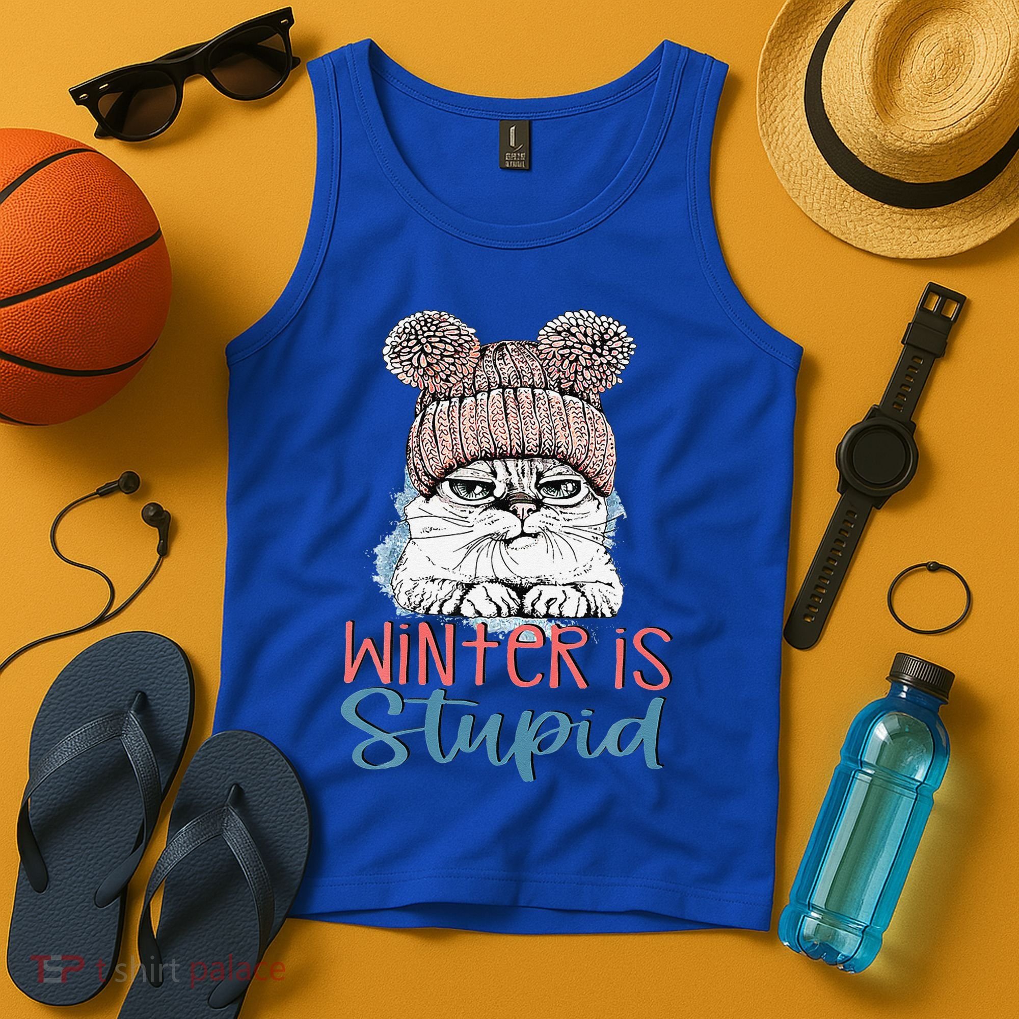 Christmas Cat Winter Is Stupid Tank Top