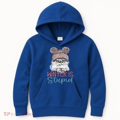 Christmas Cat Winter Is Stupid Kids Hoodie