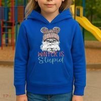 Christmas Cat Winter Is Stupid Kids Hoodie thumb 3