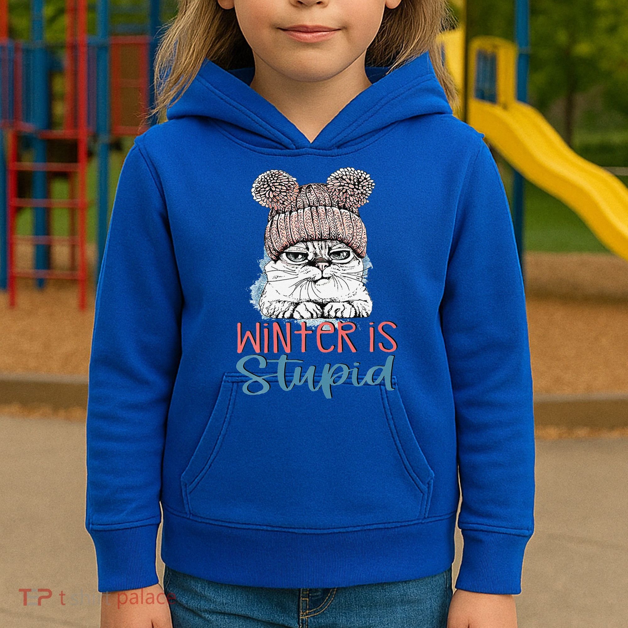 Christmas Cat Winter Is Stupid Kids Hoodie