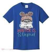 Christmas Cat Winter Is Stupid Kids T-Shirt thumb 0