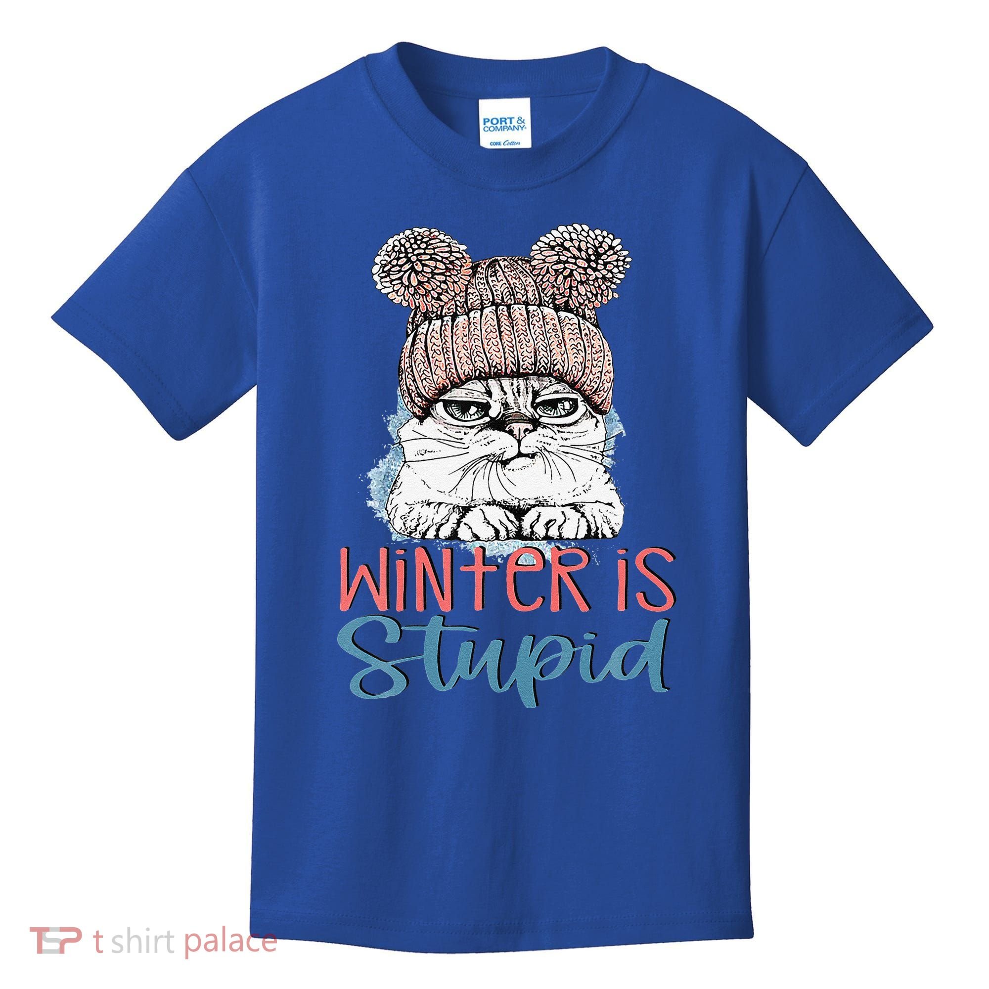 Christmas Cat Winter Is Stupid Kids T-Shirt