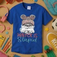 Christmas Cat Winter Is Stupid Kids T-Shirt thumb 3