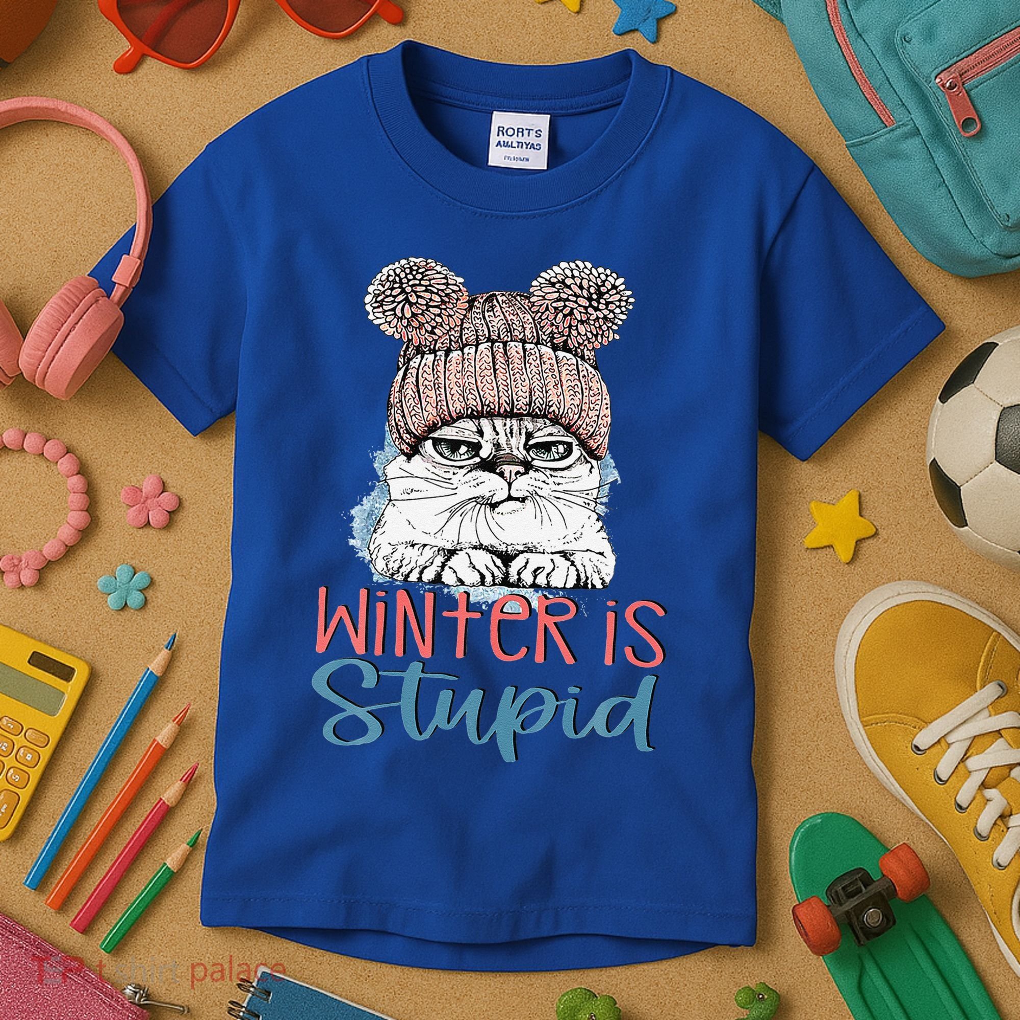 Christmas Cat Winter Is Stupid Kids T-Shirt