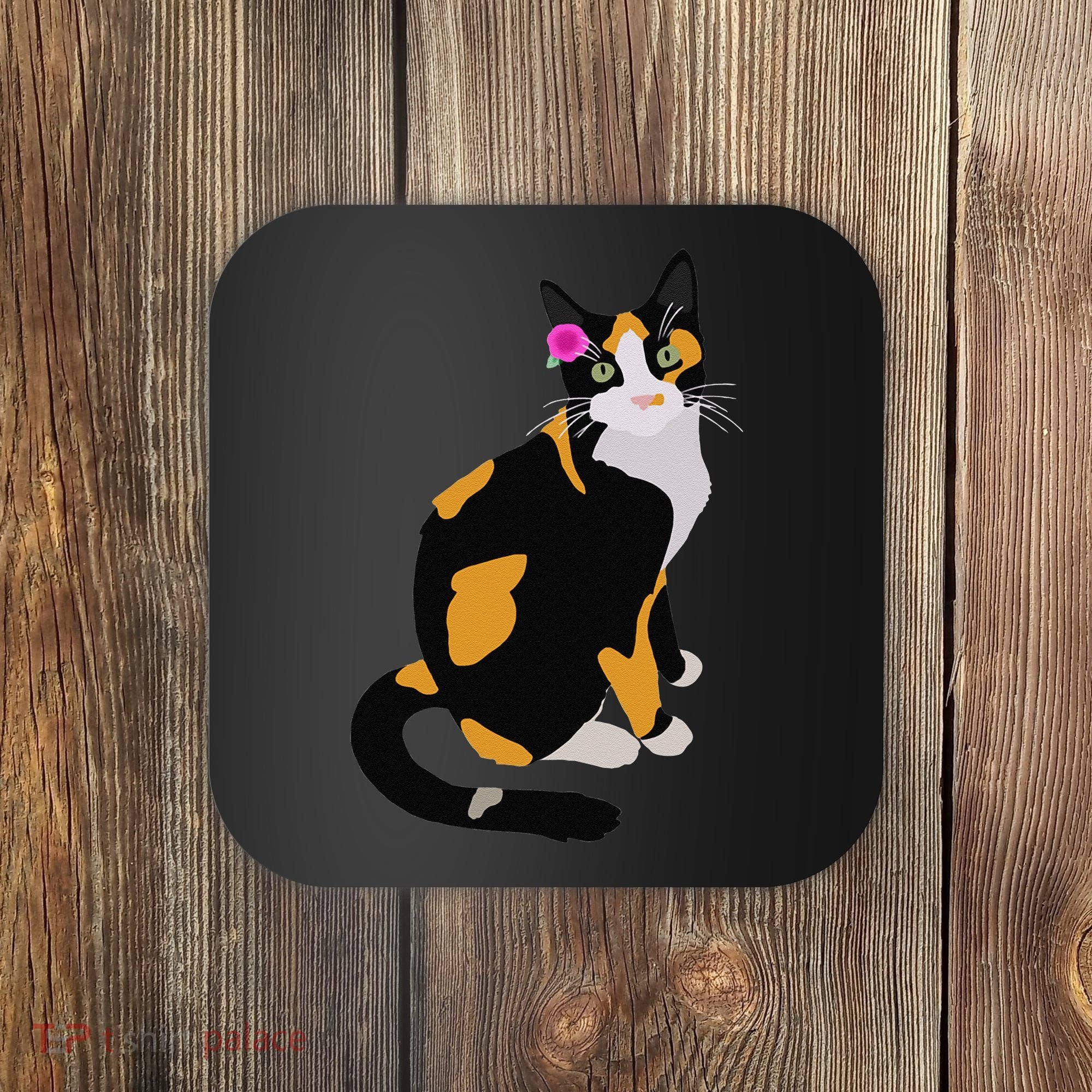 Calico Cat With Pink Flower, Calico Mom, Cat Lover Coaster