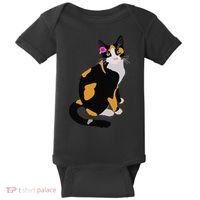 Calico Cat With Pink Flower, Calico Mom, Cat Lover Baby Bodysuit thumb 0