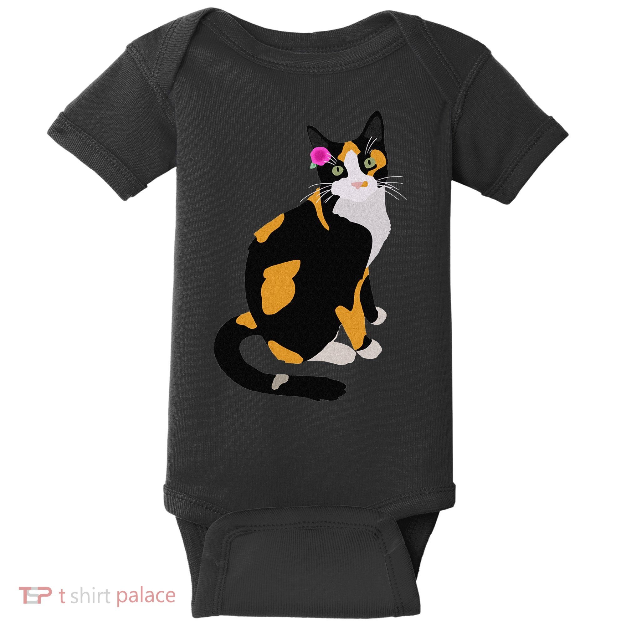 Calico Cat With Pink Flower, Calico Mom, Cat Lover Baby Bodysuit