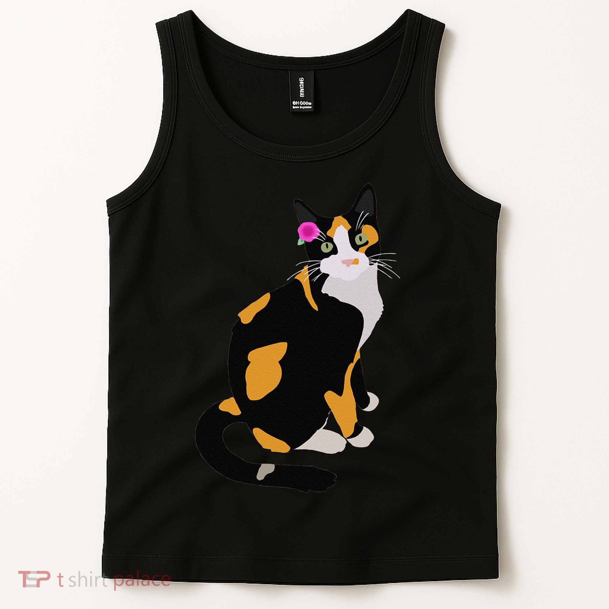 Calico Cat With Pink Flower, Calico Mom, Cat Lover Tank Top