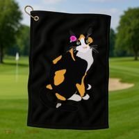 Calico Cat With Pink Flower, Calico Mom, Cat Lover Golf Towel thumb 1