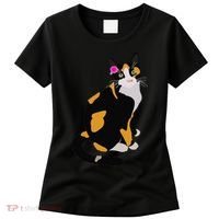 Calico Cat With Pink Flower, Calico Mom, Cat Lover Women's T-Shirt thumb 0