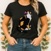 Calico Cat With Pink Flower, Calico Mom, Cat Lover Women's T-Shirt thumb 2