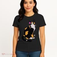 Calico Cat With Pink Flower, Calico Mom, Cat Lover Women's T-Shirt thumb 4