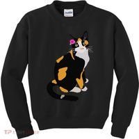 Calico Cat With Pink Flower, Calico Mom, Cat Lover Kids Sweatshirt thumb 0
