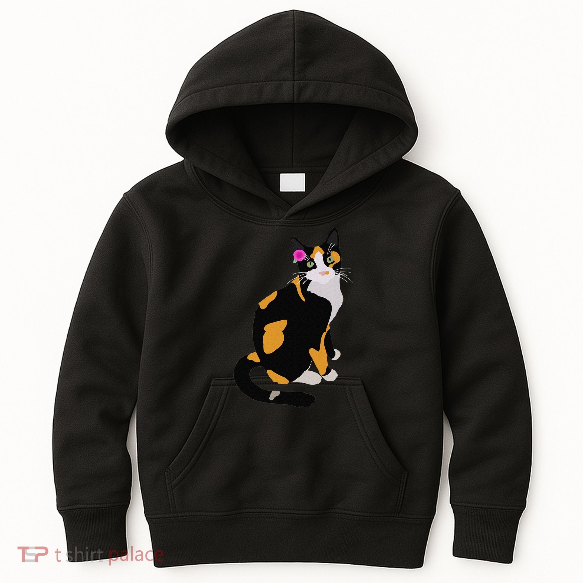 Calico Cat With Pink Flower, Calico Mom, Cat Lover Kids Hoodie