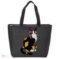 Calico Cat With Pink Flower, Calico Mom, Cat Lover Tote Bag thumb 0