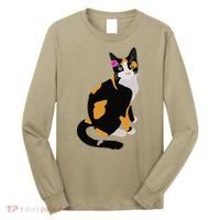 Calico Cat With Pink Flower, Calico Mom, Cat Lover Long Sleeve Shirt thumb 0