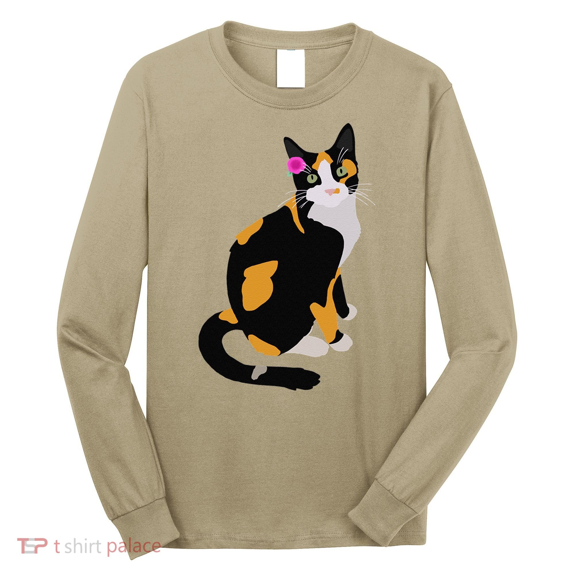Calico Cat With Pink Flower, Calico Mom, Cat Lover Long Sleeve Shirt