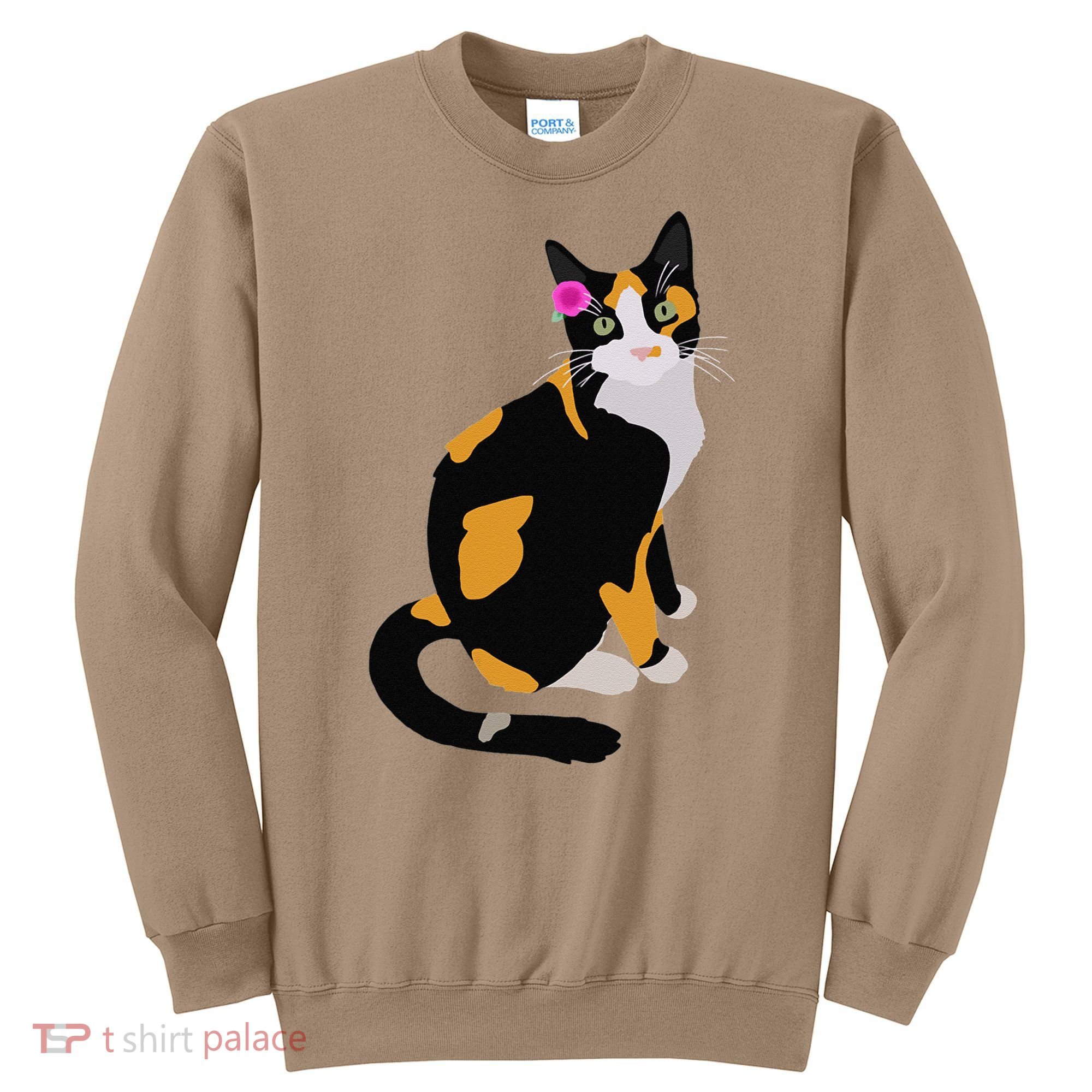 Calico Cat With Pink Flower, Calico Mom, Cat Lover Sweatshirt
