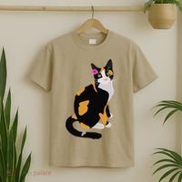 Calico Cat With Pink Flower, Calico Mom, Cat Lover T-Shirt thumb 2