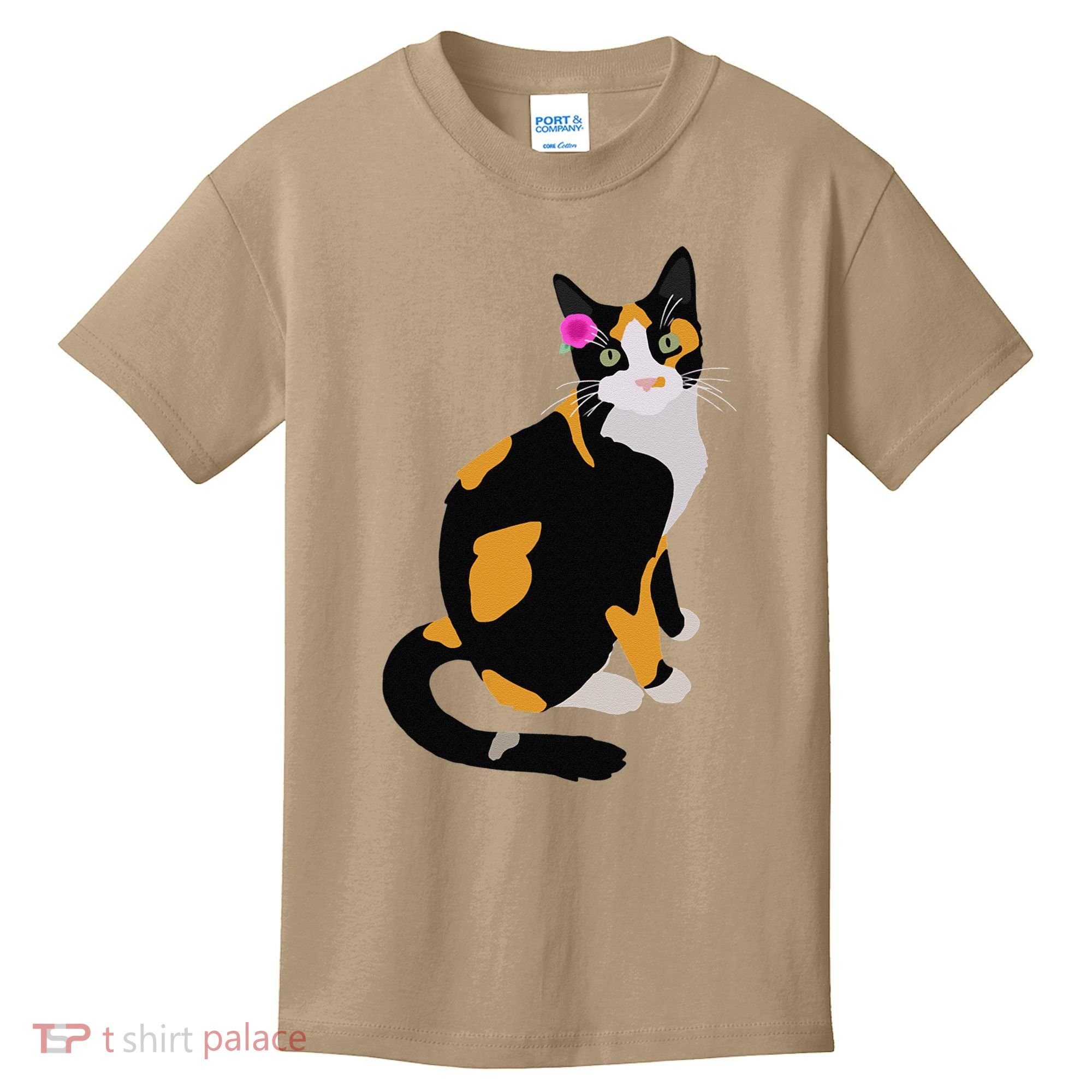 Calico Cat With Pink Flower, Calico Mom, Cat Lover Kids T-Shirt