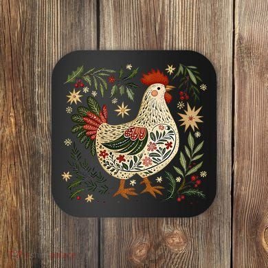 Christmas Chicken Western Floral Coaster