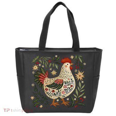 Christmas Chicken Western Floral Tote Bag