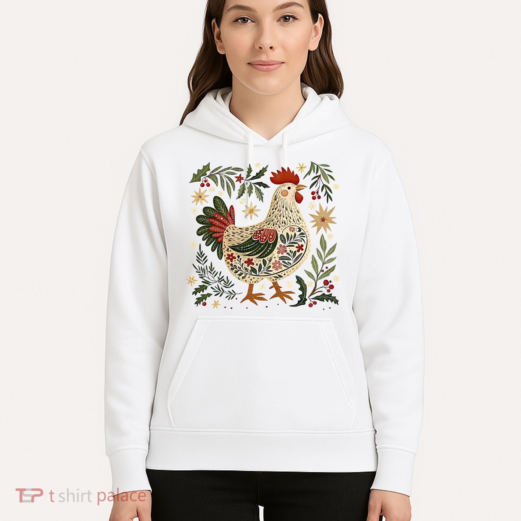 Christmas Chicken Western Floral Hoodie