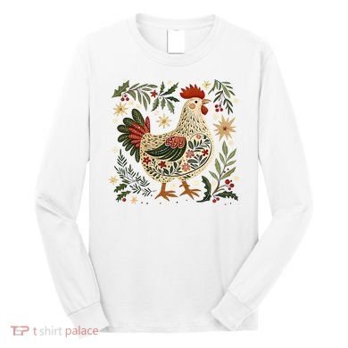 Christmas Chicken Western Floral Long Sleeve Shirt
