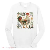 Christmas Chicken Western Floral Long Sleeve Shirt thumb 0