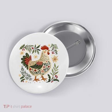 Christmas Chicken Western Floral Button