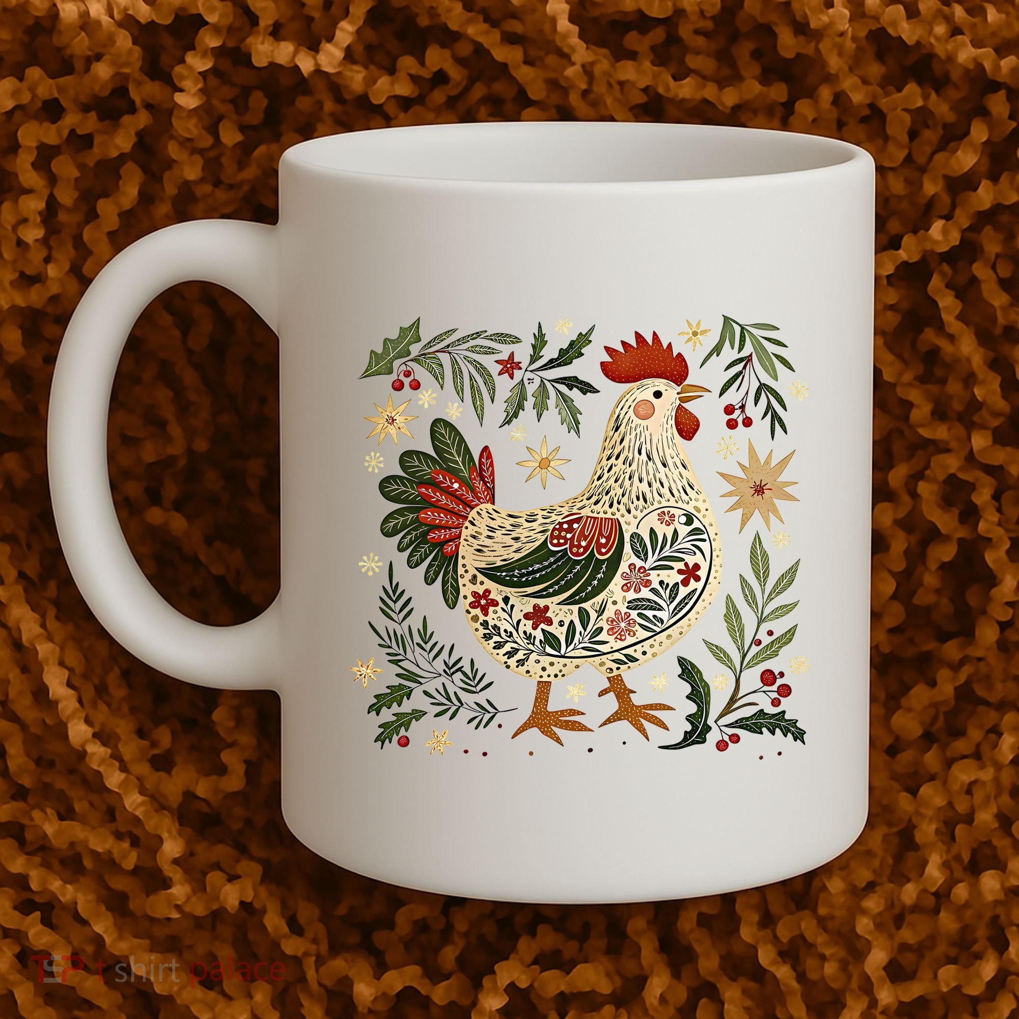 Christmas Chicken Western Floral Coffee Mug