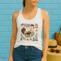 Christmas Chicken Western Floral Women's Tank Top thumb 2