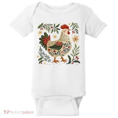 Christmas Chicken Western Floral Baby Bodysuit
