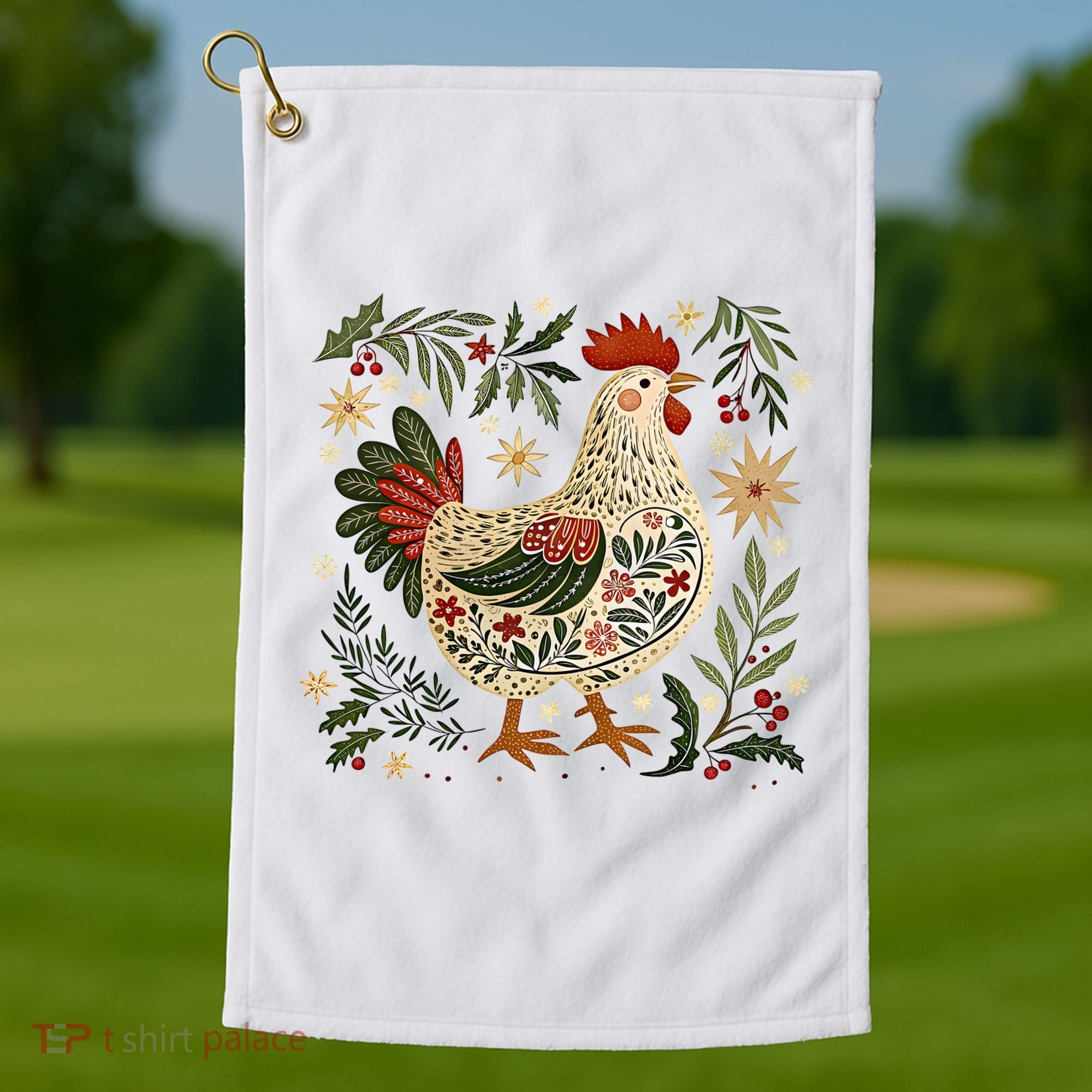 Christmas Chicken Western Floral Golf Towel