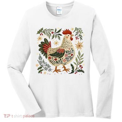 Christmas Chicken Western Floral Women's Long Sleeve Shirt