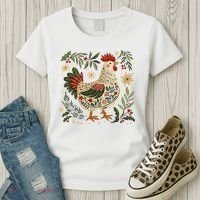 Christmas Chicken Western Floral Women's T-Shirt thumb 3