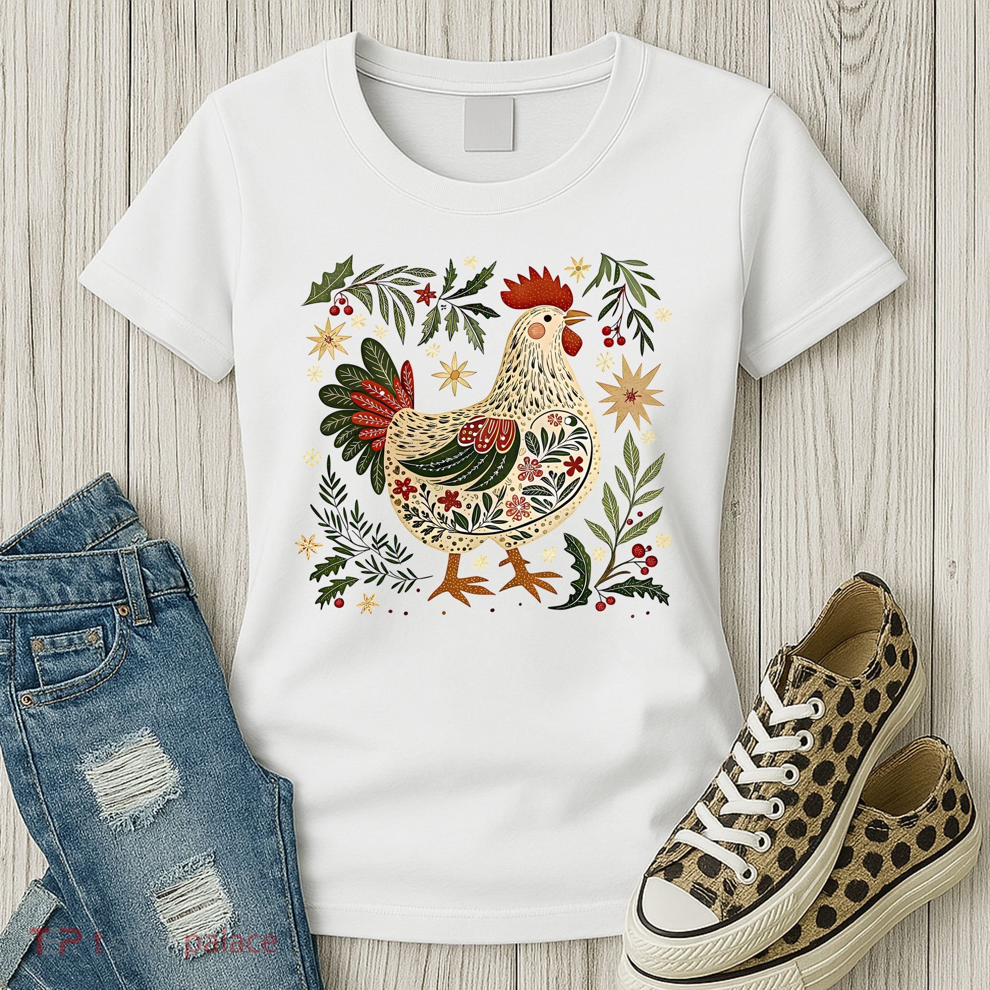 Christmas Chicken Western Floral Women's T-Shirt