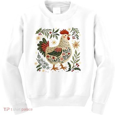 Christmas Chicken Western Floral Kids Sweatshirt